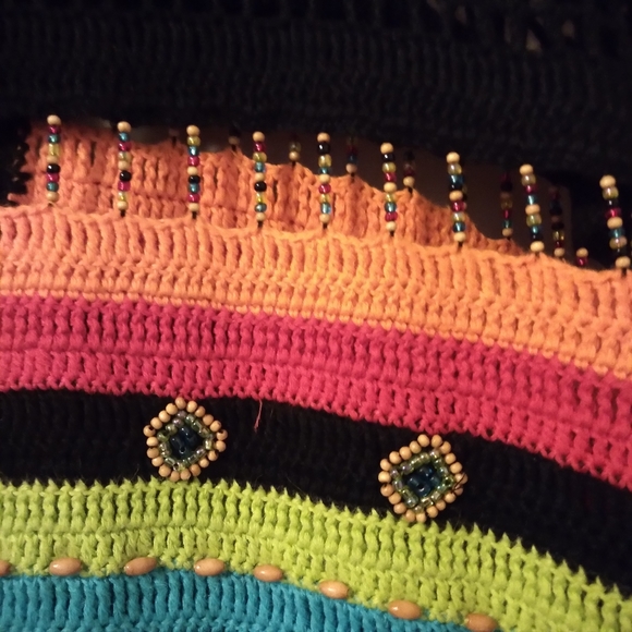 Vintage Berek Beaded Crochet Boho Aztec Cardigan, XL - Picture 4 of 16